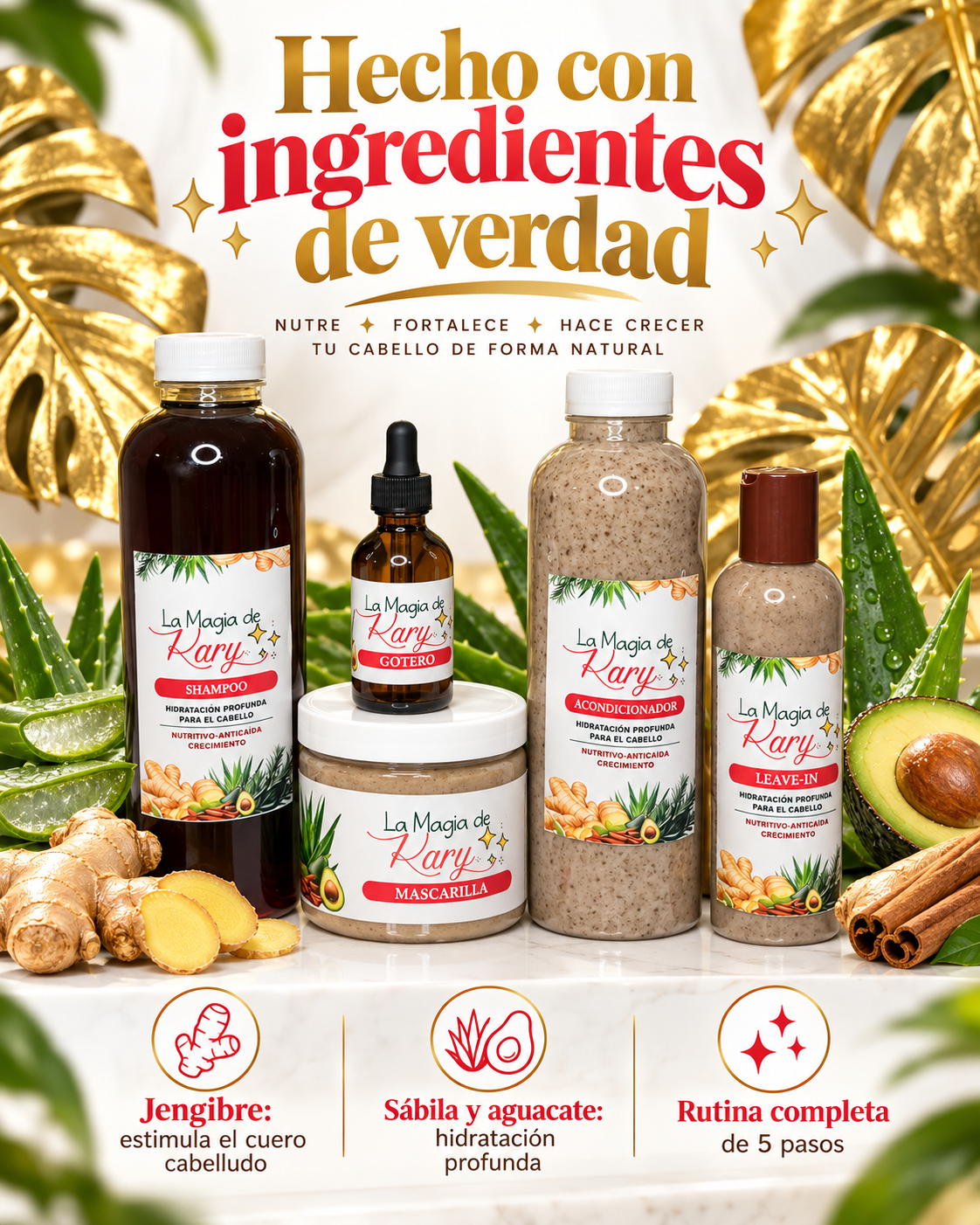 🌿 La Magia de Kary – Kit Capilar Anticaída, Crecimiento e Hidratación (5 Productos)