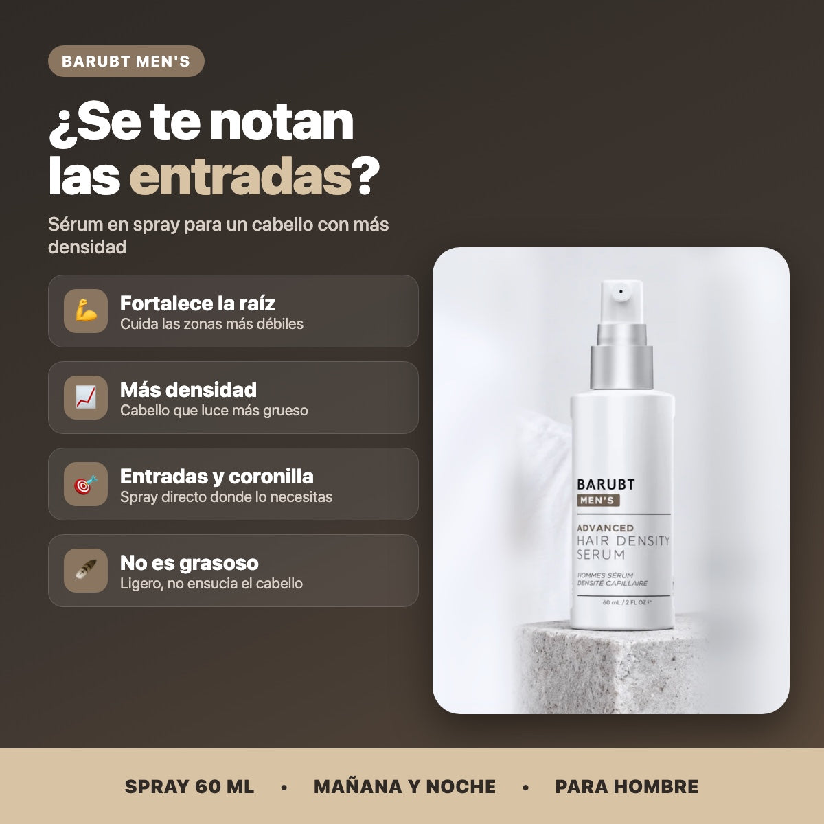 Beneficios del sérum BARUBT Men's para entradas y coronilla