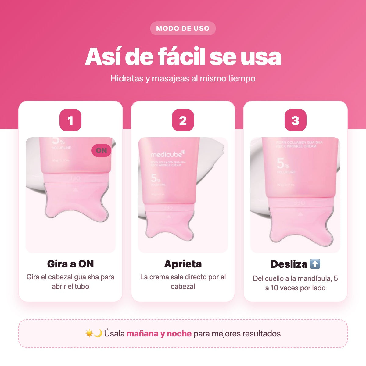 Modo de uso de la crema Medicube con gua sha en 3 pasos